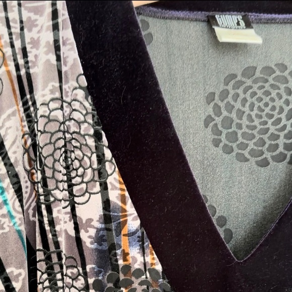 Gump’s San Francisco Jewel Toned Soft Velvet Chrysanthemum Caftan V-Neck Tunic L - Picture 14 of 16